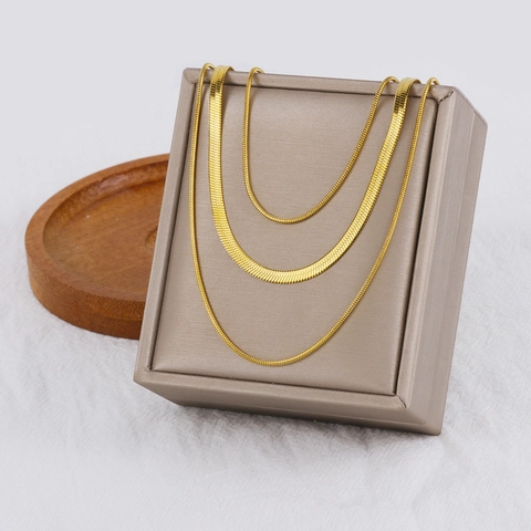 Minimalist Stainless Steel Snake Chain Necklace Round And Flat Herringbone Sleek Choker Layering Jewelry For Women Men