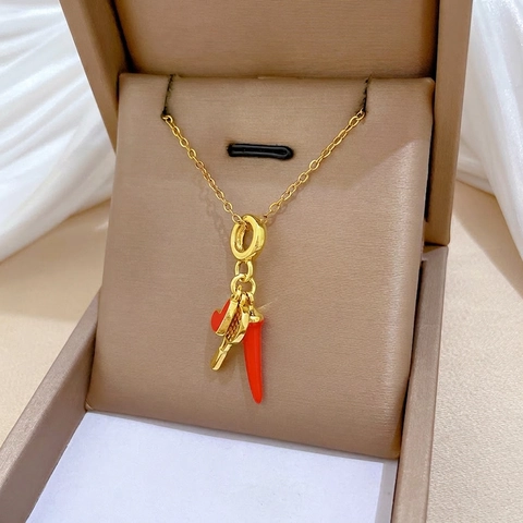Hanger Ketting Met Roestvrijstalen Ketting En Koperen Emaille Rood Hart Chili Tennisracket Charms Voor Vrouwen Chic