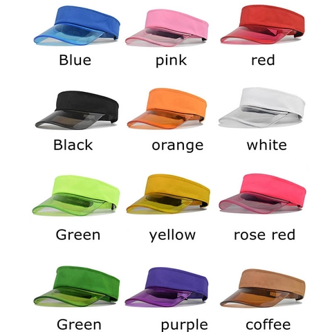 Women Summer Sun Visor Hat Transparent PVC Brim Adjustable Headband For Outdoor Sports Beach Tennis Candy Colors