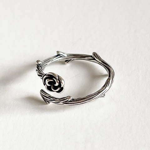 Rose Dornen Ranke Offener Ring 925 Sterling Silber Vintage Verstellbar Zweig Band Schmuck Für Damen