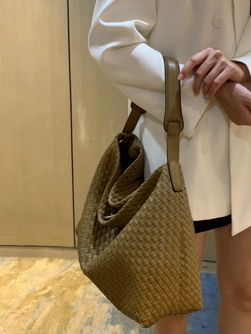 Woven Tote Bag PU Leather Large Capacity Hobo Handbag Vintage Elegant Soft Shoulder Bag For Women Daily Casual