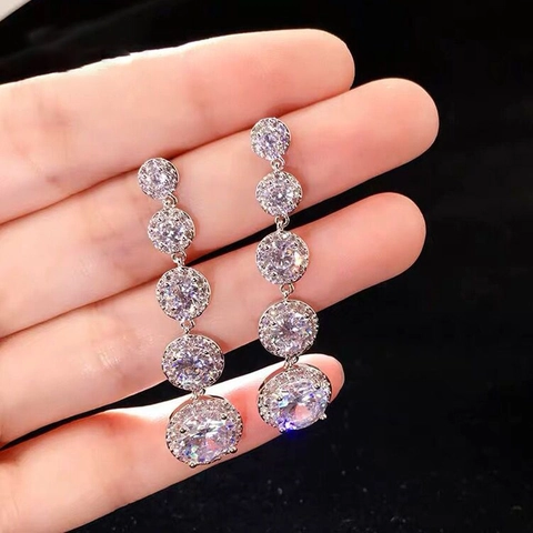 Eleganti Orecchini a Pendente con Nappa Lunga in Zirconia per Donna Scintillanti Orecchini Sfumati a Bottone in Zirconia per Matrimonio Festa