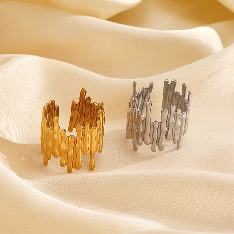 Anillo Metal Líquido Fundido Acero Inoxidable Ajustable Abierto Geométrico Irregular Joyería Hip Hop Para Mujer