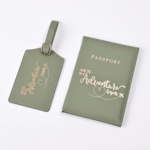PU Leather Passport Holder And Luggage Tag Adventure Begins Pattern Travel Document Organizer Ticket Case Cover