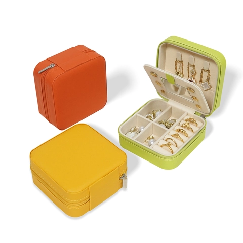 Mini Travel Jewelry Organizer Box PU Leather Cross Grain Portable Storage Case For Rings Necklaces Earrings Zipper