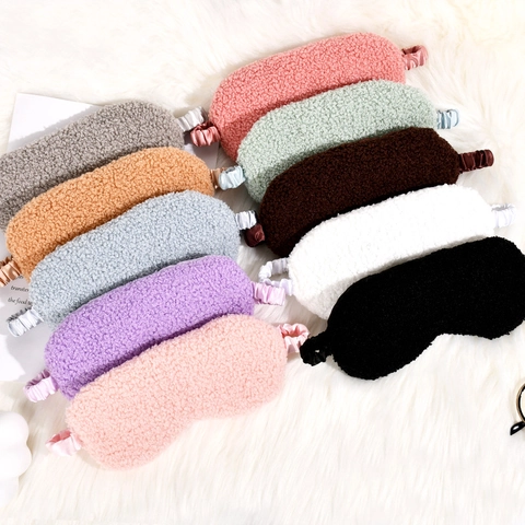 Plush Sleep Eye Mask Teddy Fleece Faux Satin Blackout Night Blindfold For Travel Comfortable Soft