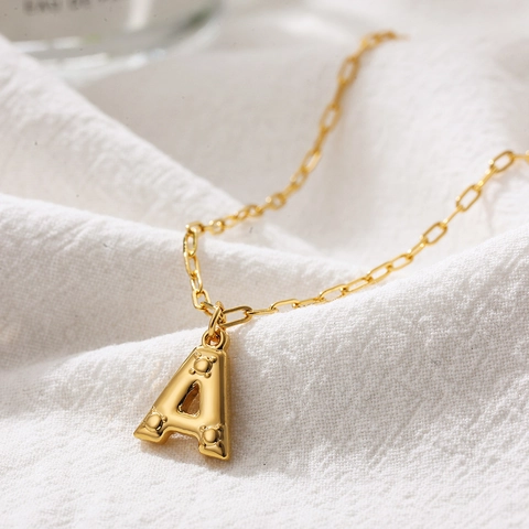 Roestvrijstalen Bubble Letter Hanger Ketting 3D Puffy Initiaal Gouden Paperclip Ketting Mode Sieraden Voor Dames Heren