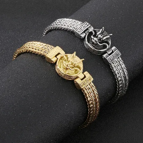 Men Dragon Head Bracelet Vintage 316L Stainless Steel Braided Chain Punk Hip Hop Zodiac Jewelry Accessory