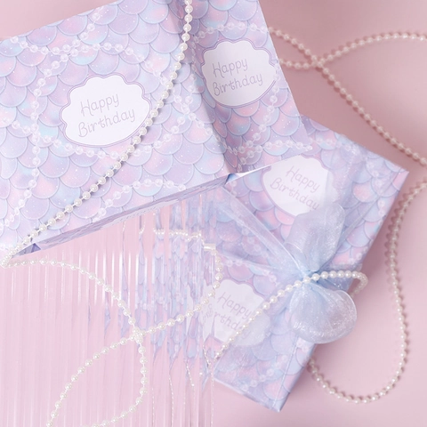 Papel De Regalo Escamas De Sirena Degradado Púrpura Perla Artificial Diseño Happy Birthday Para Fiesta De Cumpleaños