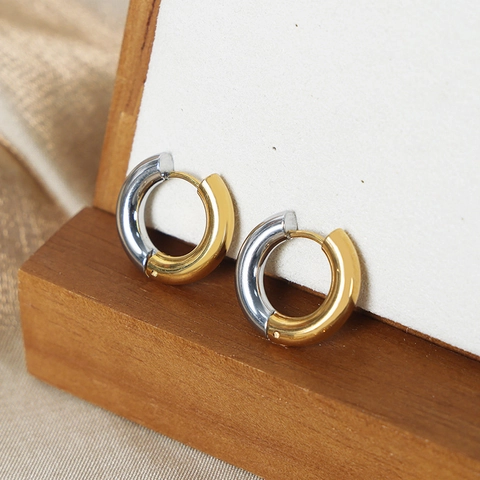 Orecchini A Cerchio In Acciaio Al Titanio Minimalisti Bicolore Oro E Argento Tondi Geometrici Huggie Gioielli Donna