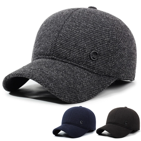 Gorra De Béisbol De Lana Para Hombre De Invierno Con Orejeras Plegables Forro De Algodón Grueso Sombrero Ajustable