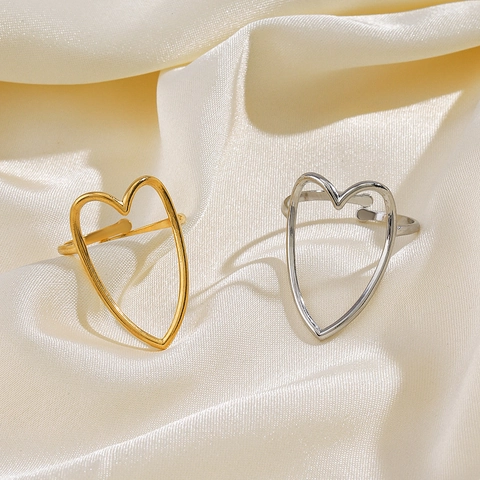 Stainless Steel Heart Ring Minimalist Hollow Heart Adjustable Open Ring Fashion Statement Jewelry For Women Elegant Gift