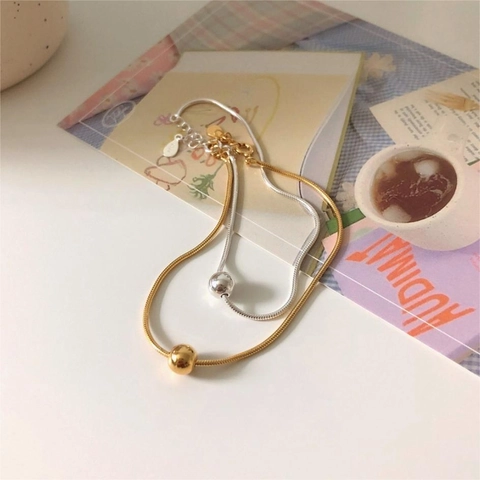 Bracciale A Catena Di Serpente In Argento Sterling 925 Minimalista Ciondolo A Perla Tonda Gioielli Geometrici Per Donne Elegante