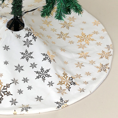 Christmas Tree Skirt Bronzing Snowflake Star Moon Pattern Fabric Holiday Party Home Decoration Round Base Ornament