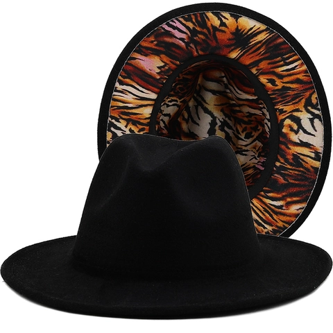 Tiger Print Fedora Hut Breite Krempe Baumwolle Polyester Jazz Stil Unisex Wendbar Tier Muster Party Bühne Mode