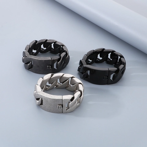 Pulsera De Cadena Cubana Hombre Acero De Titanio Eslabones Anchos Hip Hop Punk Joyería Dominate Chapado Al Vacío