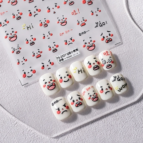 Autocollants De Nail Art En Relief 5D Émoticônes De Dessins Animés Mignons Décalcomanies Auto Adhésives Décoration DIY