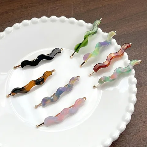 Pinces À Cheveux En Acétate Vague Élégantes Barrettes En Forme De S Motif Marbre Écaille De Tortue Pour Femmes Filles
