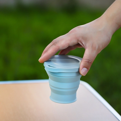 Tazza Da Viaggio Pieghevole In Silicone Borraccia Portatile Con Coperchio E Moschettone Per Campeggio All Aperto