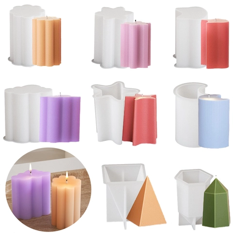 Moule En Silicone Cylindre Géométrique Pyramide Étoile Nuage Pour Bougie Aromathérapie DIY Artisanat En Résine Savon