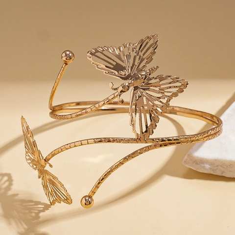 Gouden Legering Vlinder Holle Bovenarmband Spiraal Open Armring Voor Vrouwen Minimalistische Boho Bovenarm Sieraden