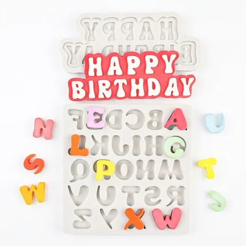 Stampi In Silicone Happy Birthday E Lettere Alfabeto Maiuscole Per Decorazione Torte DIY Fondant Cioccolato Strumenti