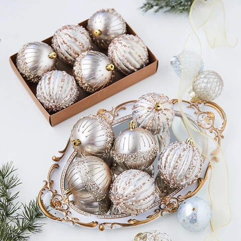 Christmas Ornament Balls Painted Textured Glitter Baubles For Holiday Tree Hanging Decoration Elegant Festive