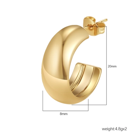 Stainless Steel Hoop Earrings 18K Gold Plated Geometric C Shape Polished Minimalist Jewelry For Women Fashion Trendy
