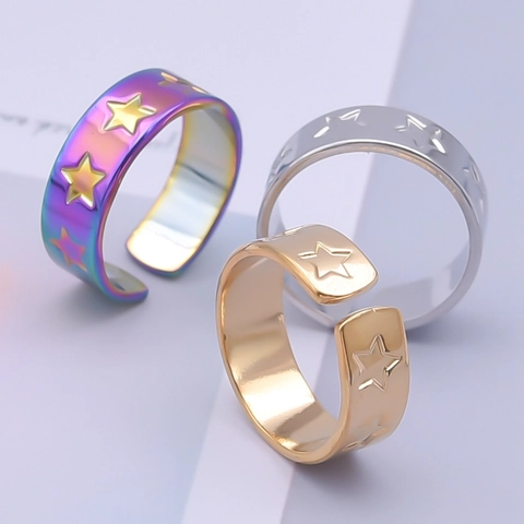Edelstahl Stern Ring Geometrisches Muster Offen Verstellbar Fingerring Für Herren Damen Minimalistischer Mode Schmuck Geschenk