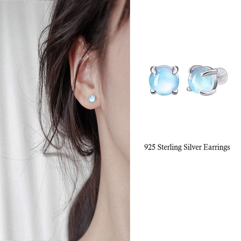 Orecchini a Bottone in Argento Sterling 925 Semplici a Quattro Griffe Rotondi Pietra di Luna Sintetica Gioielli di Moda Regalo per Donna