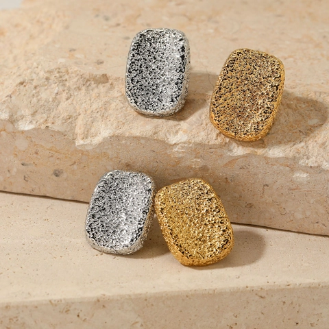 Hammered Texture Geometric Stud Earrings Stainless Steel Rounded Rectangle Waterproof Hypoallergenic Niche Fashion Jewelry