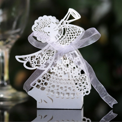Engel Laserschnitt Hohl Süßigkeitenbox Perlmutt Karton Geschenkbox Mit Band Für Hochzeit Party Weihnachten Feier Gastgeschenk