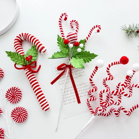 Christmas Picks Stems Red White Striped Candy Cane Lollipop Decoration For Christmas Tree Party Wreath Holiday DIY Ornaments