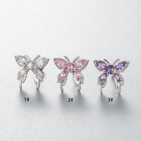 Butterfly Cartilage Stud Earrings Stainless Steel Post Copper Cubic Zirconia Marquise CZ Screw Back Ball For Women Girls