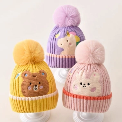 Baby Knit Beanie Hat Winter Warm Windproof Animal Dinosaur Bear Embroidery For Toddlers Infants Newborns With Scarf
