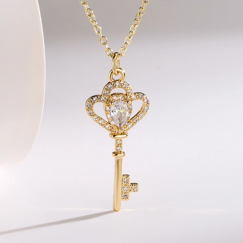 Koperen Vergulde Zirkonia Hanger Ketting Hexagram Ster Zon Hart Sleutel Mode Geometrische Luxe Sieraden Voor Dames