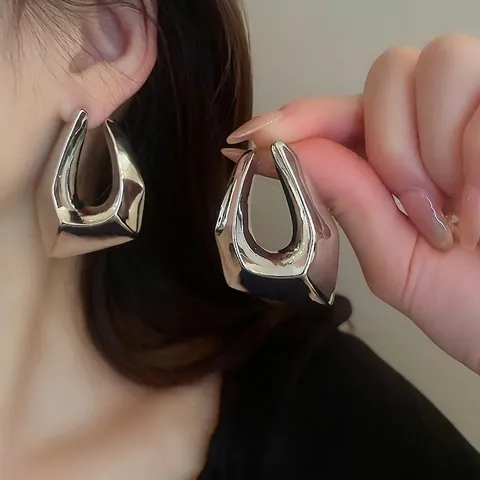 Klobige Geometrische U-Form Statement Ohrringe Mit 925 Sterling Silber Ohrstecker Poliert Gold Silberfarben