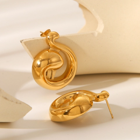 Women Stainless Steel Swirl Musical Note Stud Earrings Geometric Irregular Gold Electroplated Fashion Ear Jewelry For Daily