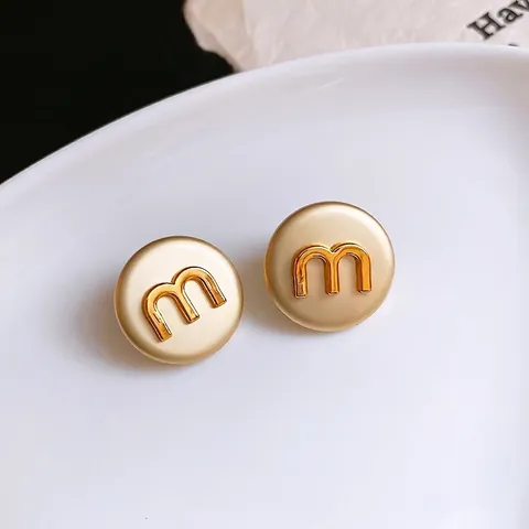 Round Stud Earrings Alloy Enamel Gold Letter Design With Silver Earring Post Vintage Style Women