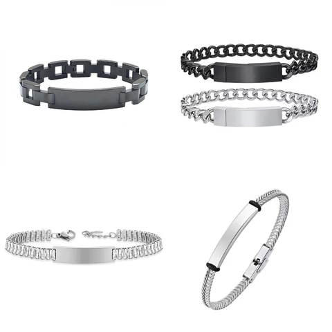 Pulsera De Acero Inoxidable Con Placa De Identificación En Blanco Para Grabar Joyería De Moda Regalo Para Hombres Mujeres Estilo Minimalista