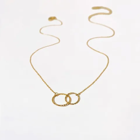 Ineinandergreifende Doppelkreis Anhänger Halskette 18K Vergoldet Gehämmerte Textur Edelstahl Schlüsselbein Kette Schmuck Für Frauen