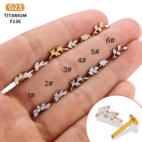 G23 Titanium Labret Stud Interne Schroefdraad Marquise Zirkoon Olijftak Blad Kraakbeen Oorbel Body Piercing Sieraden
