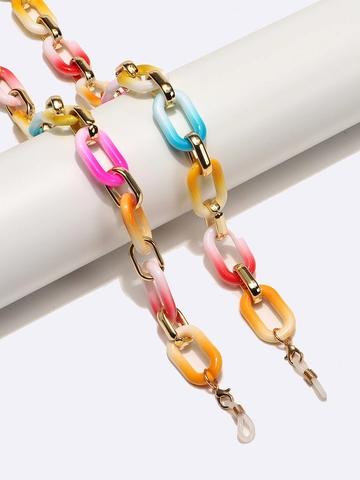Acrylic Glasses Chain Colorful Chunky Plastic Link Eyewear Strap Mask Lanyard With Alloy Clasp And Non Slip Silicone Loops