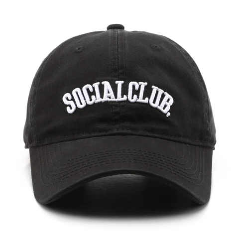 Washed Cotton Baseball Cap Social Club Letter Embroidery Adjustable Retro Sun Hat For Men Women Streetwear Curved Brim