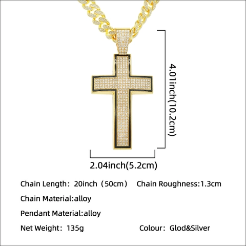 Hip Hop Herren Dominante Full Strass Kreuz Anhänger Halskette Legierung Eingelegt Iced Out Schwere Panzerkette Persönlichkeit Schmuck