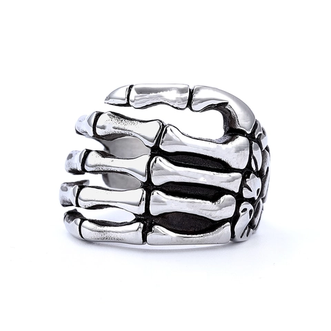 Anello Mano Di Scheletro Gotico Vintage Acciaio Inossidabile Punk Teschio Osso Gioielli Per Uomo Stile Retrò
