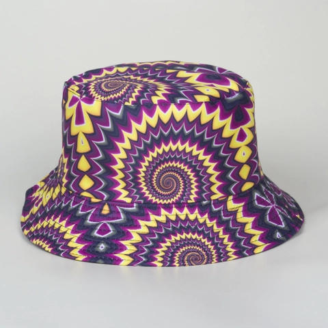Polyester Reversible Bucket Hat Colorful Psychedelic Spiral Print Sun Protection Outdoor Travel Fashion For Men Women