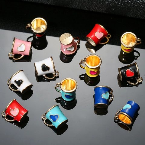 Teacup Heart Charms Alloy Enamel Pendants For DIY Jewelry Making Necklaces Bracelets Fashion Accessories