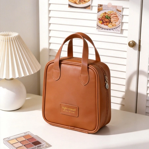 Borsa Per Cosmetici In Pelle PU Grande Capacità Impermeabile Portatile Forma Conchiglia Organizzatore Trucco Cinghia Scomparti