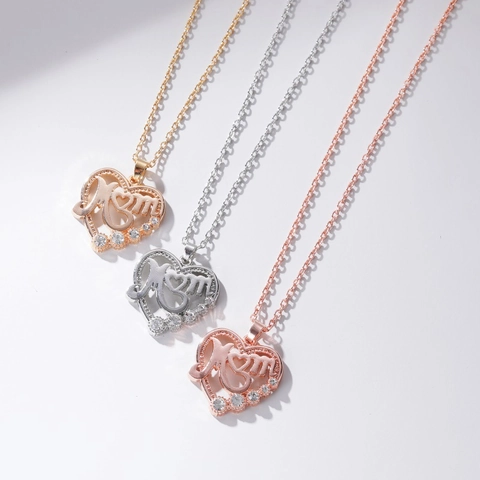 Mode Herz Mom Brief Anhänger Halskette Legierung Gold Roségold Versilbert Zirkonia Halskette Für Muttertag Geschenk Schmuck